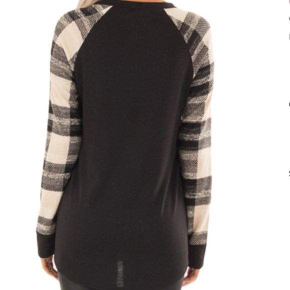 Black Shirt Black & White Plaid Sleeves - Picture 2 of 7